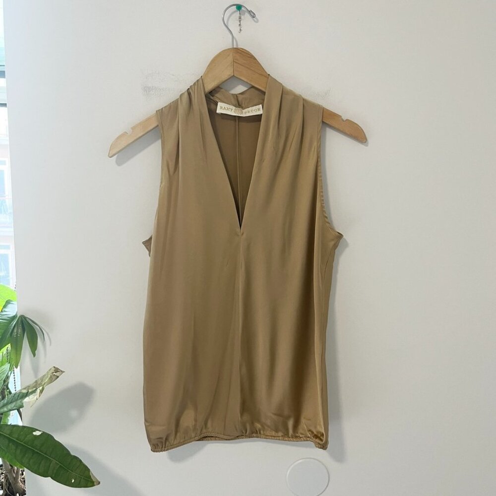 Ramy Brook Gold Silk Plunge Neck Tank Size XS